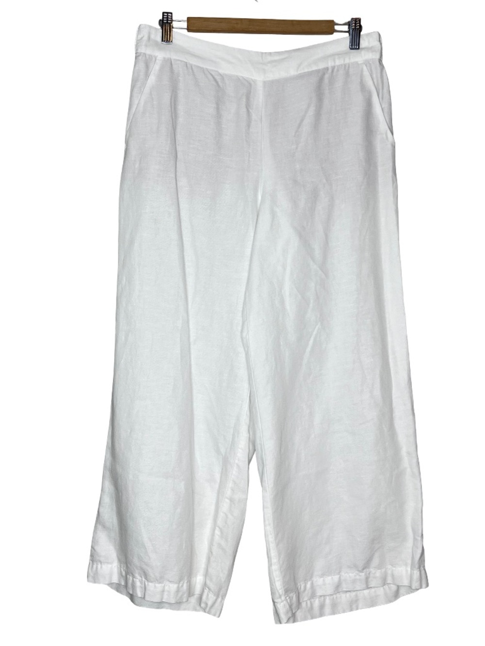 Loft Linen Cotton Coastal Minimalist Pull-On Wide-Lege Ankle Pants Sz M